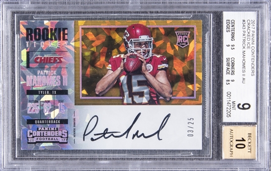 2017 Panini Contenders "Cracked Ice" #343 Patrick Mahomes Signed Rookie Card (#03/25) – BGS MINT 9/BGS 10